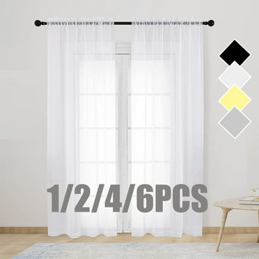 NEWEEN Sheer Curtain Panels Bedroom 1/2/4/6PCS - Home Decoration Basic Rod Pocket Sheer Voile Window Curtain Panels(52 x 84, White)