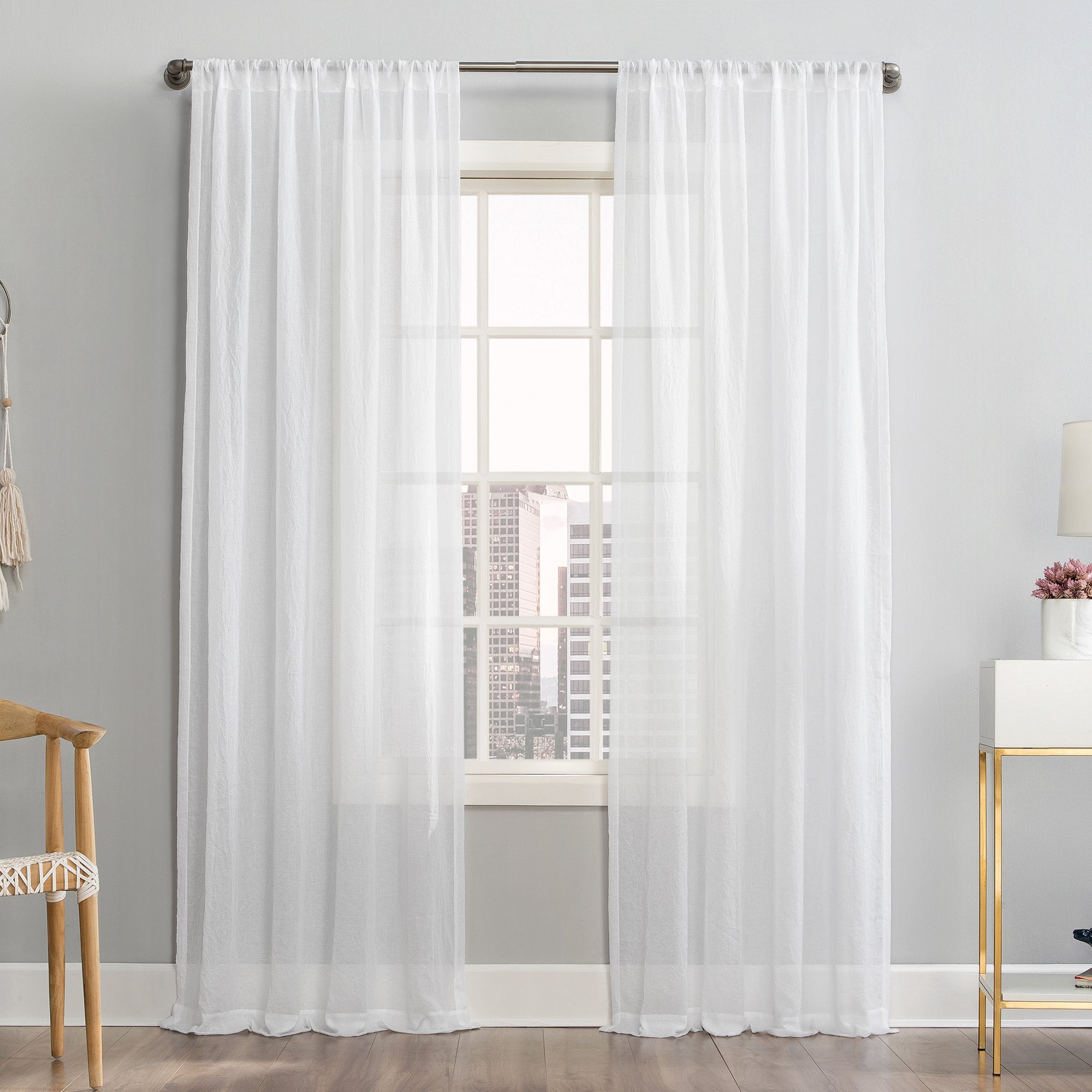DWCN Grey Sheer Curtains for Living Room Bedroom - Faux Linen Look