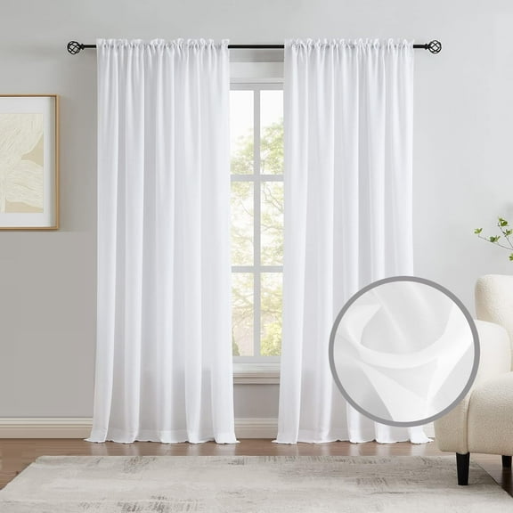 NEWEEN Sheer Curtains 63 inch Length 2 Panels Set White Curtains Clear Curtains Basic Rod Pocket Panel for Bedroom Living Room Yard Kitchen(55" X 63", White)