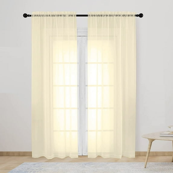NEWEEN Sheer Curtains 63 inch Length 2 Panels Set White Curtains Clear Curtains Basic Rod Pocket Panel for Bedroom Living Room Yard Kitchen(55" X 63", Yellow)