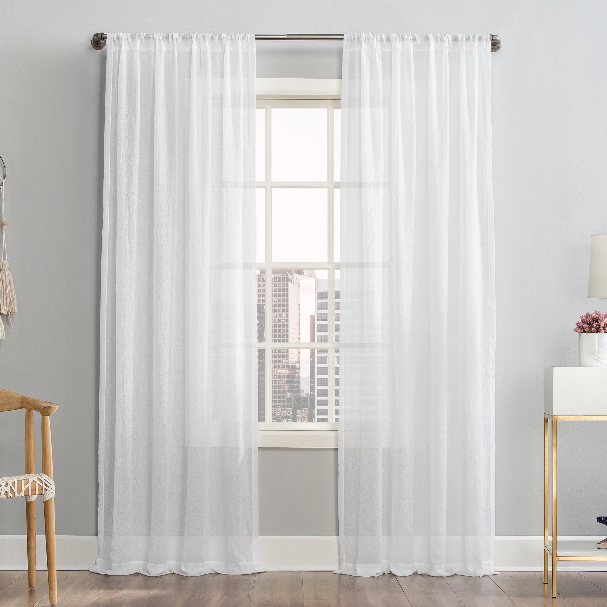 NEWEEN Sheer Curtains 84 inch Length 2 Panels Set White Curtains Clear ...