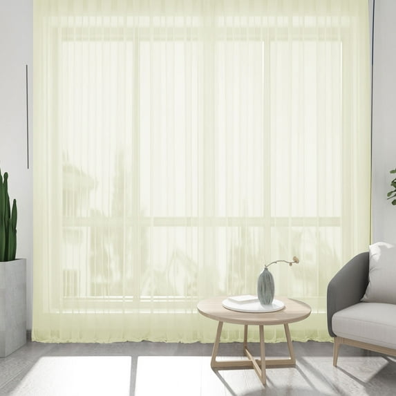 NEWEEN Sheer Curtains 84 inch Length 2 Panels Set White Curtains Clear Curtains Basic Rod Pocket Panel for Bedroom Living Room Yard Kitchen(55" X 84", Beige)