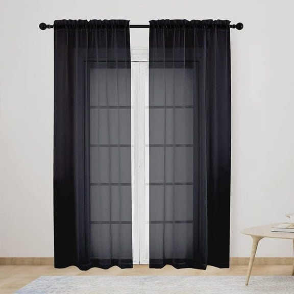NEWEEN Sheer Curtains 84 inch Length 2 Panels Set White Curtains Clear Curtains Basic Rod Pocket Panel for Bedroom Living Room Yard Kitchen(55" X 84", Black)