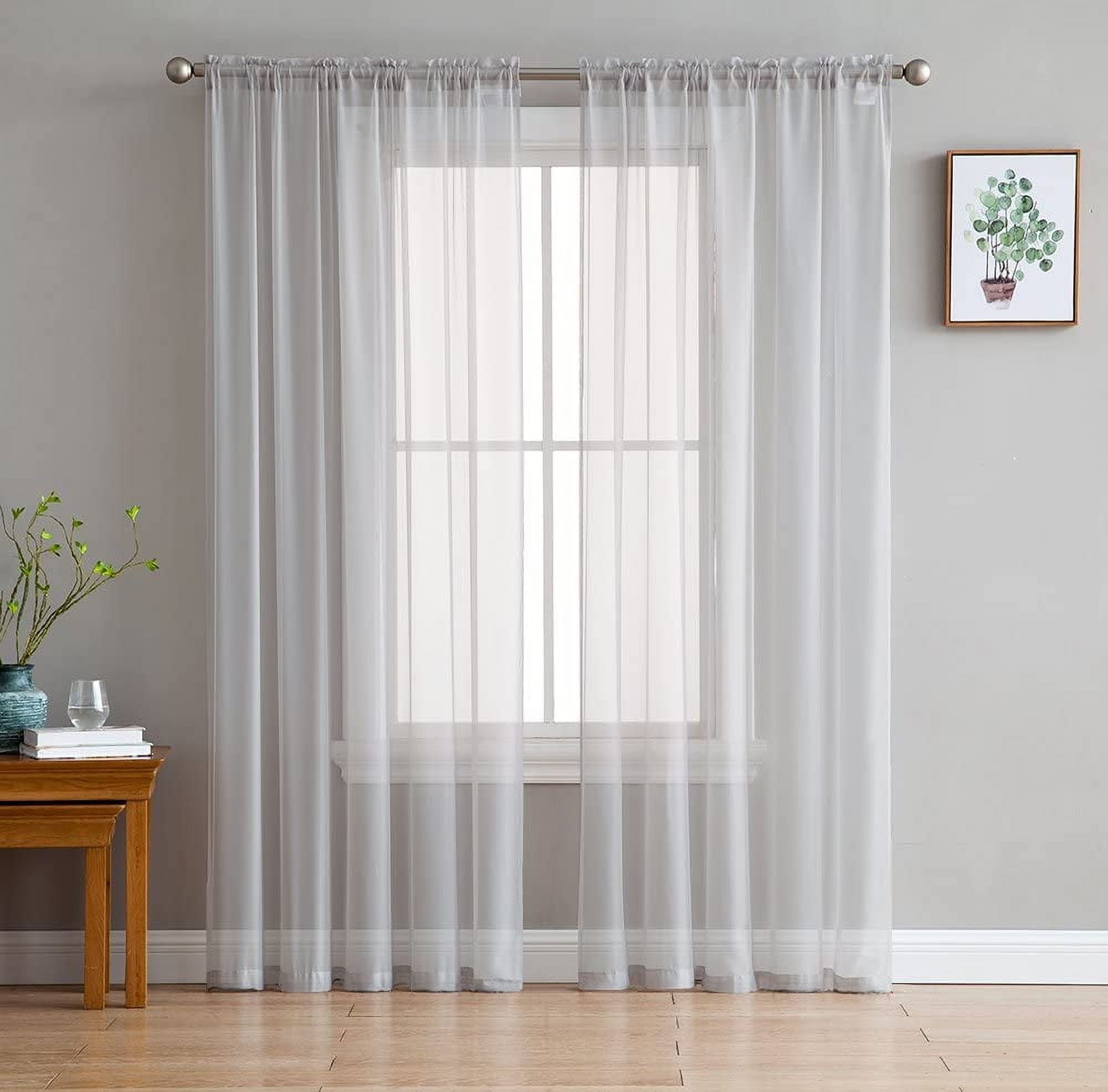 NEWEEN Sheer Curtains 84 inch Length 2 Panels Set White Curtains Clear Curtains Basic Rod Pocket Panel for Bedroom Living Room Yard Kitchen(55" X 84", Sliver Gray)