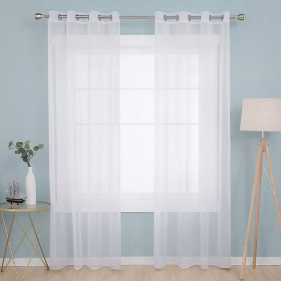 NEWEEN Sheer White Curtains 2 Panels 84 Inch Length, Solid Voile with Grommet Top for Living Room/Bedroom (W55 X L84 Inch, White)