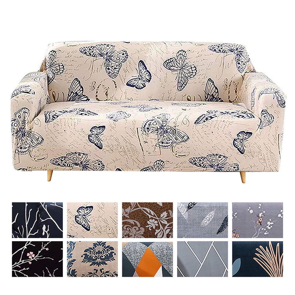 NEWEEN Sofa Cover High Stretch Elastic Fabric 1 2 3 Seater Sofa Slipcover Chair Loveseat Couch Cover Polyester Spandex Furniture Protector Cover with 1 Pillowcase (3 Seater, Pattern #Butterfly)