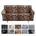 thumbnail image 1 of NEWEEN Sofa Cover High Stretch Elastic Fabric 1 2 3 Seater Sofa Slipcover Chair Loveseat Couch Cover Polyester Spandex Furniture Protector Cover with 1 Pillowcase (3 Seater, Brown Pattern), 1 of 7