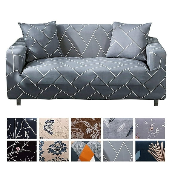 NEWEEN Sofa Cover High Stretch Elastic Fabric 1 2 3 Seater Sofa Slipcover Chair Loveseat Couch Cover Polyester Spandex Furniture Protector Cover with 1 Pillowcase (1 Seater, Grey Grid)