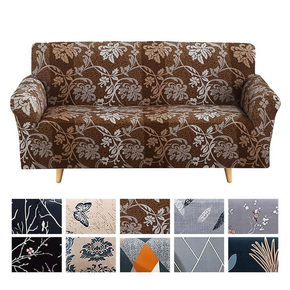 NEWEEN Sofa Cover High Stretch Elastic Fabric 1 2 3 Seater Sofa Slipcover Chair Loveseat Couch Cover Polyester Spandex Furniture Protector Cover with 1 Pillowcase (2 Seater, Brown Pattern)