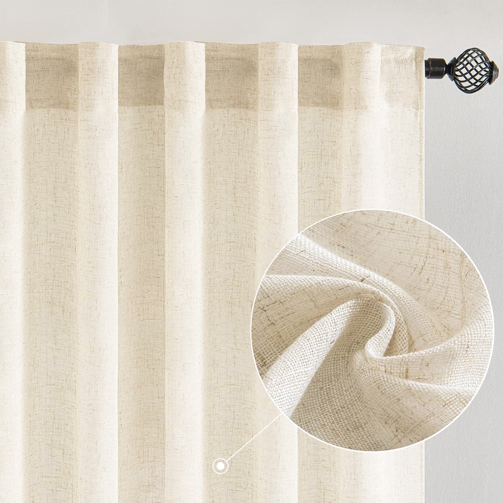 Linen Curtains 84 Inches Long 52" Wide for Bedroom Semi Sheer Natural Linen Window Drapes Ensure privacy Farmhouse Curtains Extra Wide Curtain Panels(2 Panels)