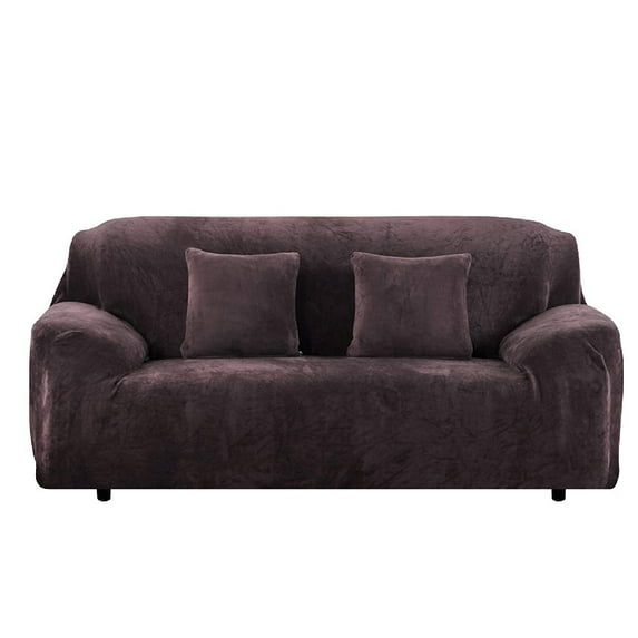 NEWEEN Thick Sofa Covers 1/2/3/4 Seater Pure Color Sofa Protector Velvet Easy Fit Elastic Fabric Stretch Couch Slipcover (Brown, 1 Seater 90-140cm)