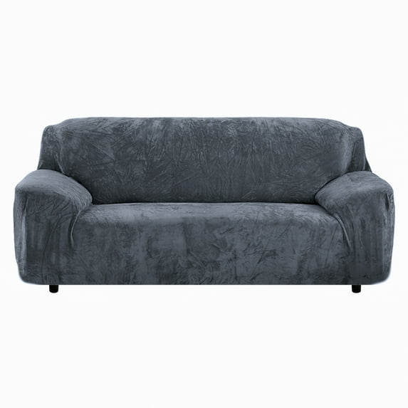 NEWEEN Thick Sofa Covers 1/2/3/4 Seater Pure Color Sofa Protector Velvet Easy Fit Elastic Fabric Stretch Couch Slipcover (Grey, 2 Seater 145-185cm)