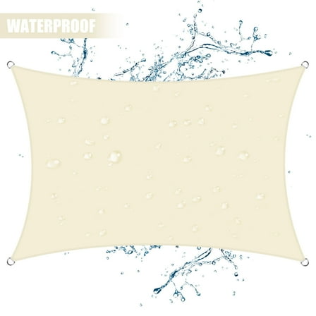 NEWEEN Waterproof Sun Shade Sail Rectangle UV Block Sunshade for Backyard Yard Deck Patio Garden Outdoor Activities and Facility(Beige,10'x13')