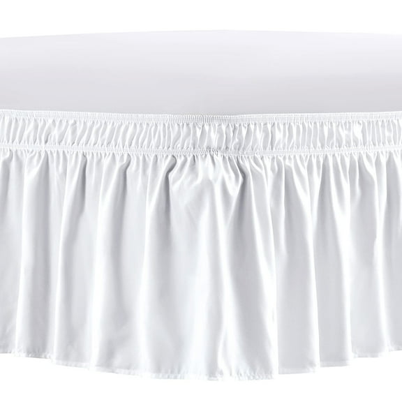 NEWEEN Wrap Around Bed Skirts for King Beds 15 Inches Drop, White Elastic Dust Ruffles Easy Fit Wrinkle & Fade Resistant Silky Luxurious Fabric Solid Machine Washable