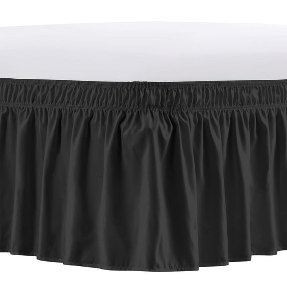 NEWEEN Wrap Around Bed Skirts for Queen Beds 15 Inches Drop, Black Elastic Dust Ruffles Easy Fit Wrinkle & Fade Resistant Silky Luxurious Fabric Solid Machine Washable
