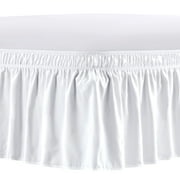 NEWEEN Wrap Around Bed Skirts for Queen Beds 15 Inches Drop, White Elastic Dust Ruffles Easy Fit Wrinkle &amp; Fade Resistant Silky Luxurious Fabric Solid Machine Washable