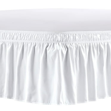 NEWEEN Wrap Around Bed Skirts for Queen Beds 15 Inches Drop, White Elastic Dust Ruffles Easy Fit Wrinkle & Fade Resistant Silky Luxurious Fabric Solid Machine Washable