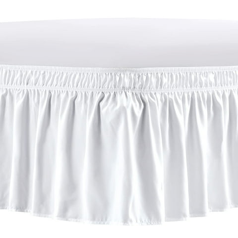 NEWEEN Wrap Around Bed Skirts for Queen Beds 15 Inches Drop, White Elastic Dust Ruffles Easy Fit Wrinkle & Fade Resistant Silky Luxurious Fabric Solid Machine Washable