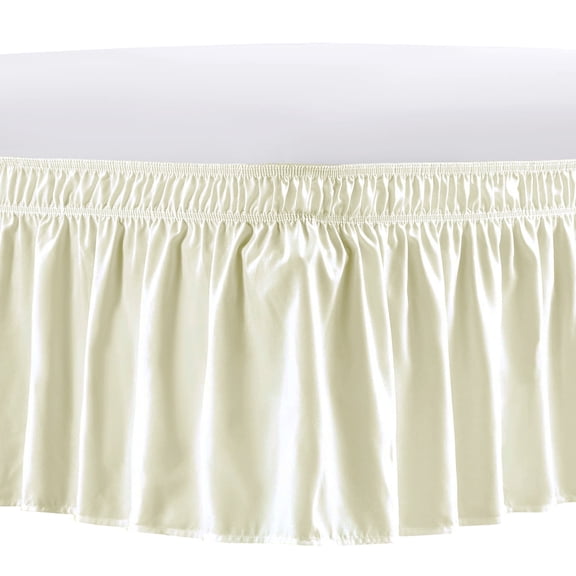 NEWEEN Wrap Around Bed Skirts for Twin Beds 15 Inches Drop, Beige Elastic Dust Ruffles Easy Fit Wrinkle & Fade Resistant Silky Luxurious Fabric Solid Machine Washable