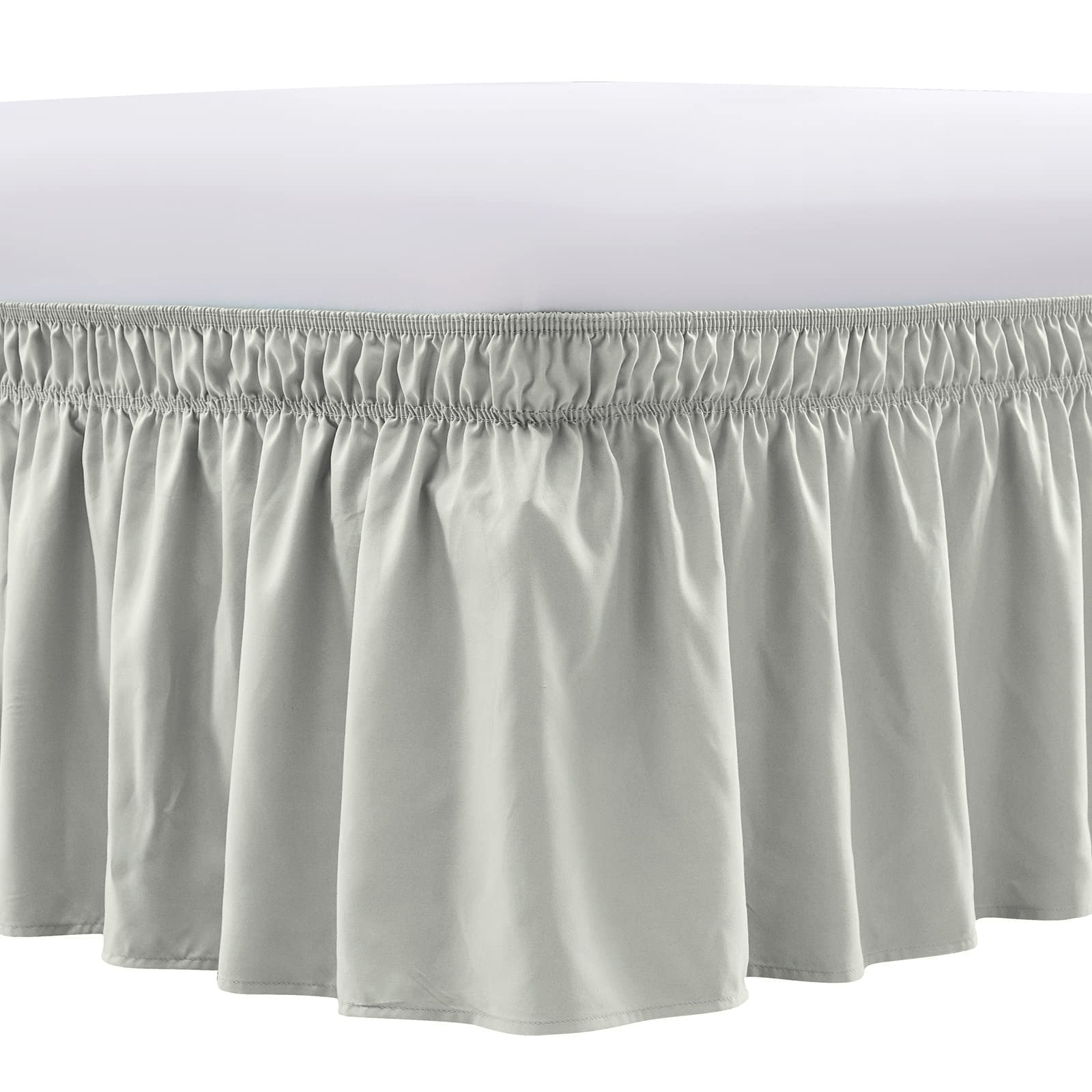 NEWEEN Wrap Around Bed Skirts for Twin Beds 15 Inches Drop, Silver Grey