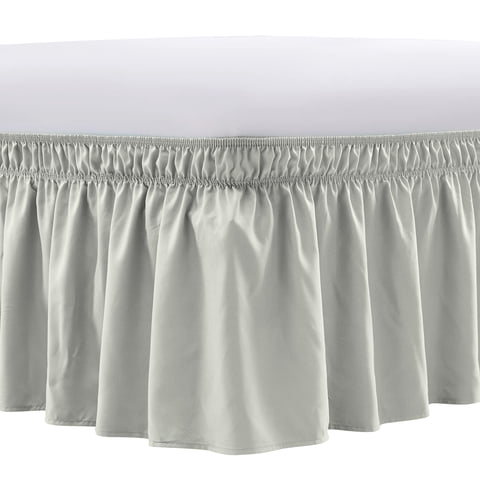 NEWEEN Wrap Around Bed Skirts for Twin Beds 15 Inches Drop, Silver Grey Elastic Dust Ruffles Easy Fit Wrinkle & Fade Resistant Silky Luxurious Fabric Solid Machine Washable
