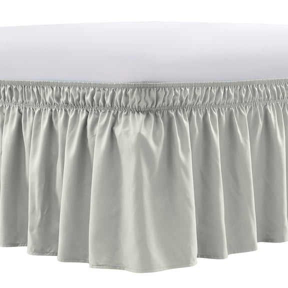 NEWEEN Wrap Around Bed Skirts for Twin Beds 15 Inches Drop, Silver Grey Elastic Dust Ruffles Easy Fit Wrinkle & Fade Resistant Silky Luxurious Fabric Solid Machine Washable