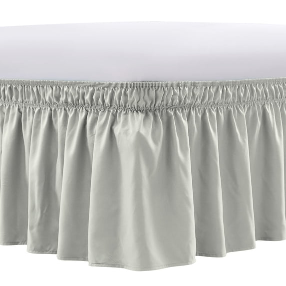 NEWEEN Wrap Around Bed Skirts for Twin Beds 15 Inches Drop, Silver Grey Elastic Dust Ruffles Easy Fit Wrinkle & Fade Resistant Silky Luxurious Fabric Solid Machine Washable