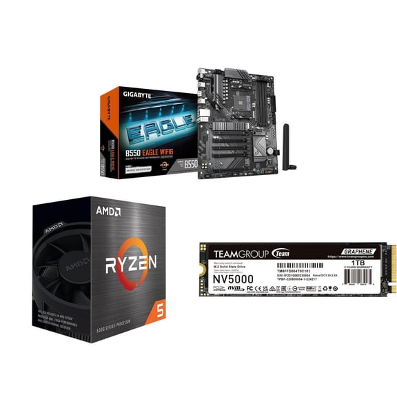NEWEGG Motherboard SSD CPU Combo - B550 Eagle WIFI6 AM4 Ryzen 5000, ATX, DDR4, 2X M.2, PCIe 4.0 Motherboard,Ryzen 5 5500 6-Core 3.6GHz CPU and TG NV5000 1TB PCIe 4.0 NVMe SSD