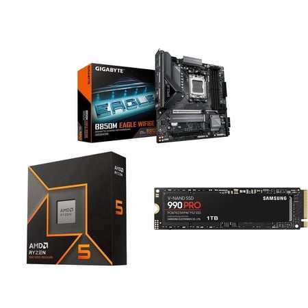 Newegg Motherboard SSD CPU Combo - B850M Eagle WIFI6E AM5 Motherboard, M-ATX 2X M.2, PCIe 5.0, USB-C Motherboard,Ryzen 5 9600X 6-Core 3.9 GHz CPU and 990 PRO 1TB SSD