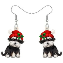 NEWEI Acrylic Adorable Christmas Schnauzer Earrings Fun Santa Hat Puppy Dangle Lightweight Jewelry Charms For Women Dog Lovers Birthday Holiday Party Christmas Gifts