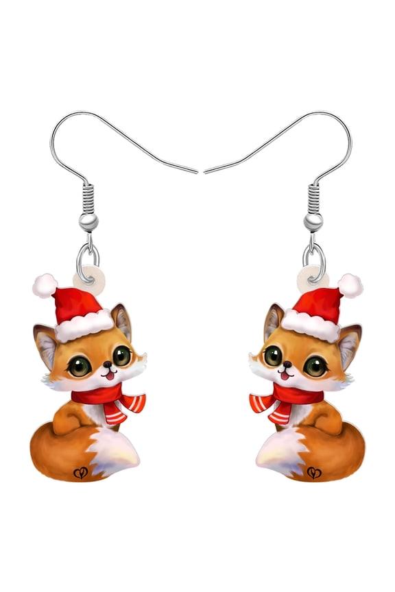 Adorable Christmas Fox Earrings Santa Hat Fox Acrylic Dangle Lightweight Jewelry For Women Animals Lovers Charms Birthday Holiday Christmas Day Gifts