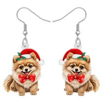 NEWEI Christmas Day Acrylic Adorable Christmas Bow Tie Pomeranian Dog Earrings Santa Hat Puppy Dangle Jewelry For Women Dog Lovers Trendy Birthday Holiday Party Gifts