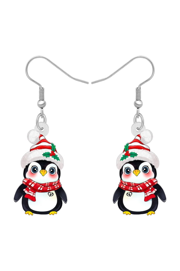 Christmas Day Acrylic Adorable Santa Hat Penguin Earrings Charms Cartoon Seabird Dangle Jewelry For Women Animals Lovers Trendy Birthday Winter Holiday Party Gifts