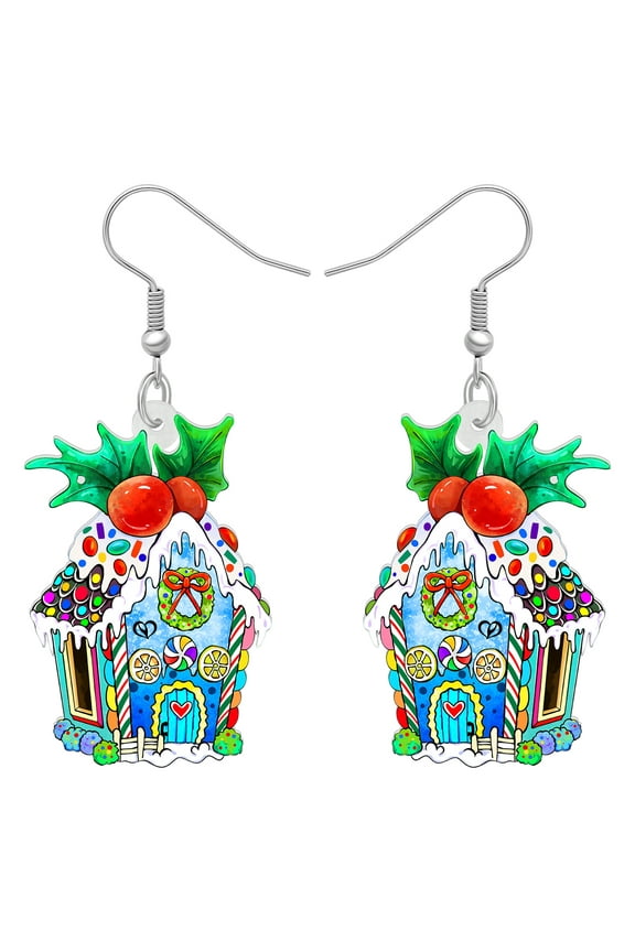 Christmas Day Acrylic Cartoon Gingerbread House Colorful Candy Cottage Dangle Jewelry Charms For Women Holiday Party Gifts
