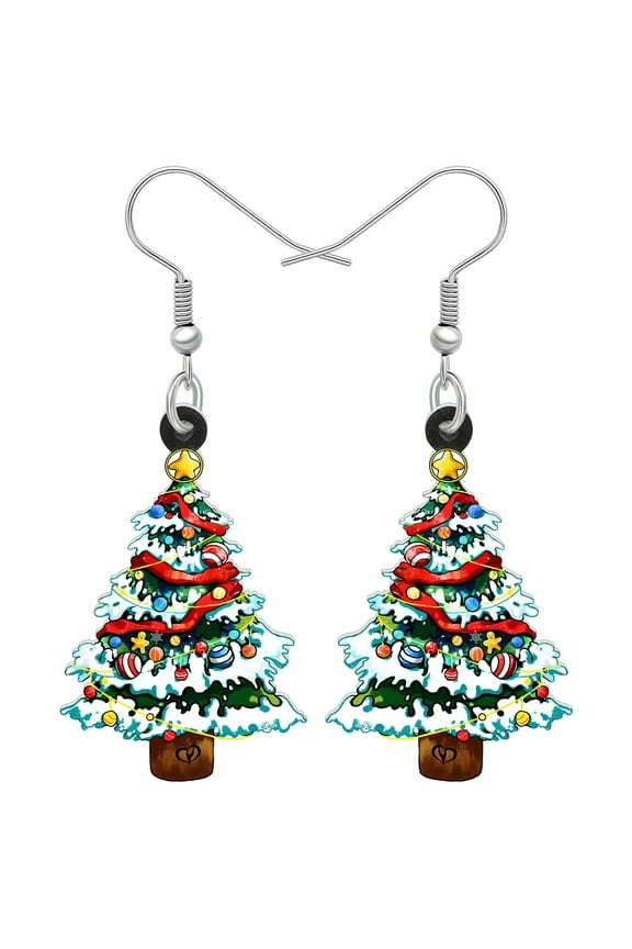 Christmas Day Acrylic Colorful Christmas Tree Earrings For Women Gifts Festival Dangle Jewelry Charms Holiday Party Accessory