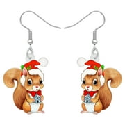 NEWEI Christmas Day Acrylic Cute Squirrel Earrings Santa Hat Cartoon Squirrel Dangle Jewelry For Women Charms Holiday Party Christmas Gifts