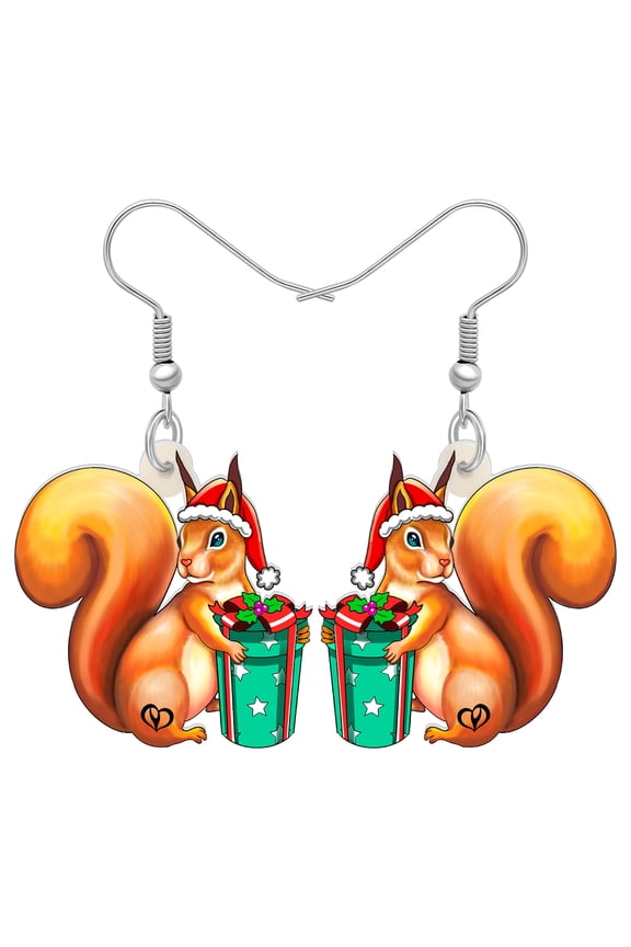 Christmas Day Acrylic Cute Squirrel Earrings Santa Hat Cartoon Squirrel Dangle Jewelry For Women Charms Holiday Party Christmas Gifts