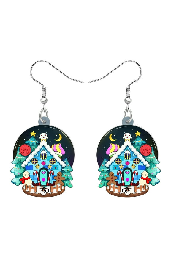 Christmas Day Acrylic Funny Gingerbread House Earrings Chocolate Ice Cream House Dangle Jewelry Trendy For Women Birthday Holiday Christmas Gifts
