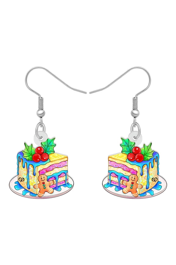 Christmas Day Acrylic Sweet Cake Earrings Novelty Snowman Christmas Tree Cartoon Chocolate Cake Dangle Jewelry For Women Birthday Holiday Tea Party Christmas Gifts