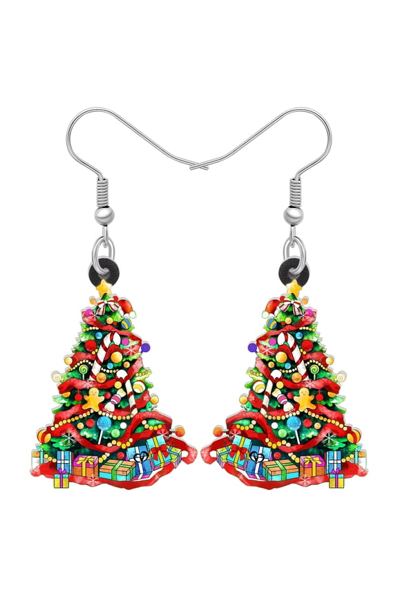 Colorful Christmas Tree Earrings Acrylic Novelty Bow Tie Ice Cream Tree Dangle Jewlery For Women Charms Holiday Party Festival Gifts
