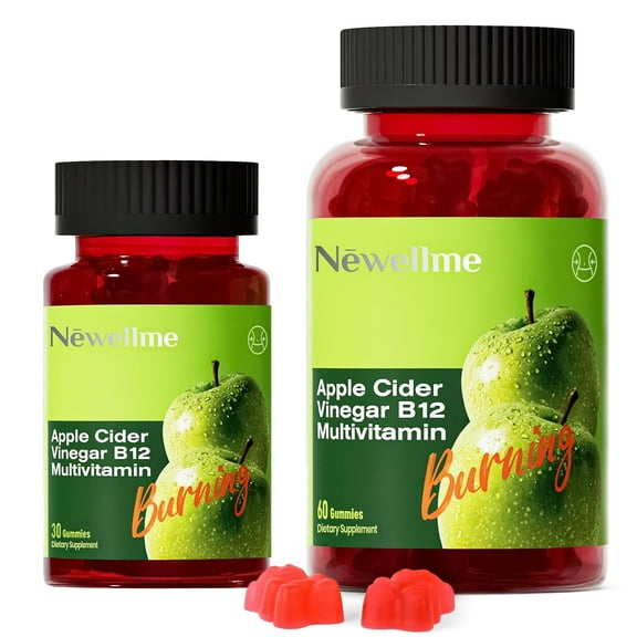 NEWELLME Apple Cider Vinegar Gummies B12 Multivitamin,ACV Supplement Gummy Vitamins,Non GMO, Vegetarian Supplement for Women & Men,Support Normal Energy Levels & Gut Health