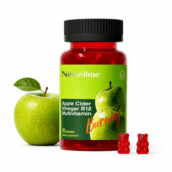 Newellme Sugar-Free Apple Cider Vinegar Gummies with The Mother & B12, ACV Gummy Vitamins, Apple Flavor, Vegan, Gluten-Free, for Women & Men, 1Pack, 300 Count