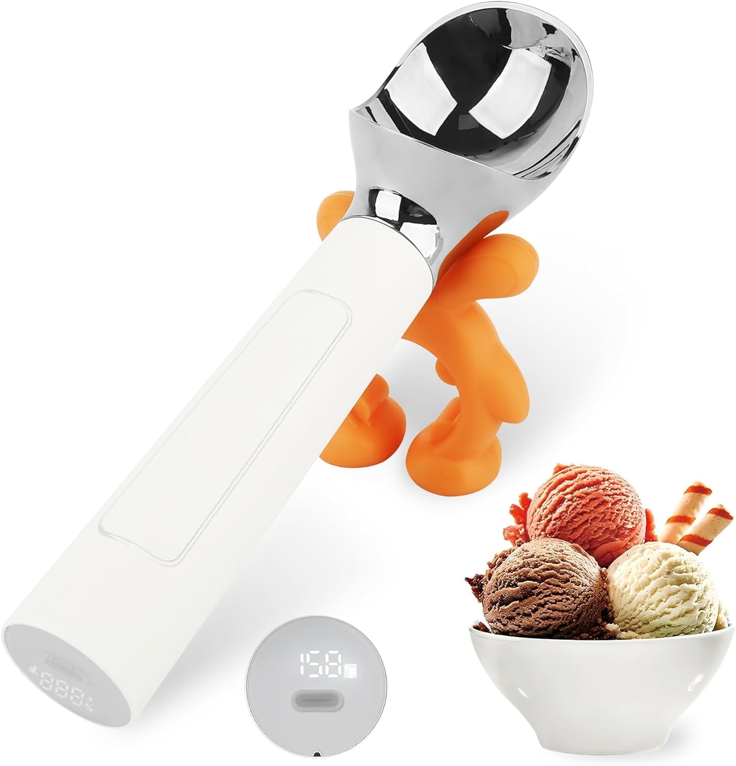 Huyho Rechargeable Heated Ice Cream Scoop With LED Display - IP67 Waterproof, Fast Heating For Hard Ice Cream