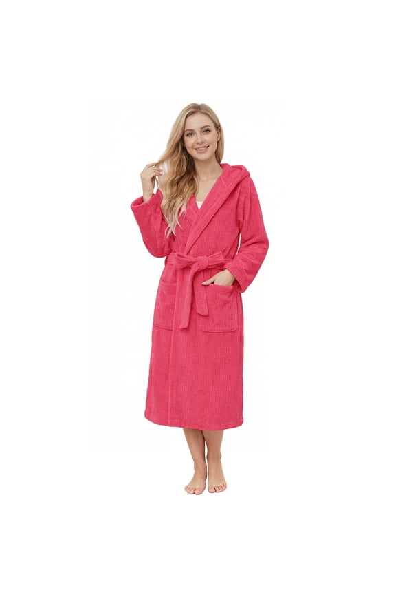 Hooded Bathrobes for Women, Soft Long Towel Robes for Women - Absorbent and Quick Dry (Fuchsia,L/XL)