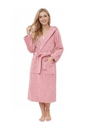 Hooded Bathrobes for Women, Soft Long Towel Robes for Women - Absorbent and Quick Dry (Light Pink,S/M)