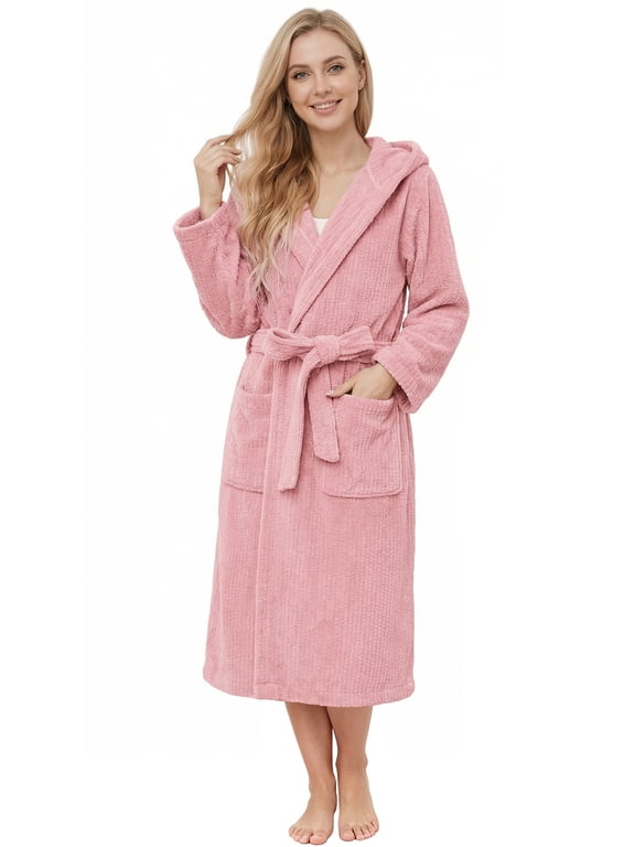 Hooded Bathrobes for Women, Soft Long Towel Robes for Women - Absorbent and Quick Dry (Light Pink,S/M)