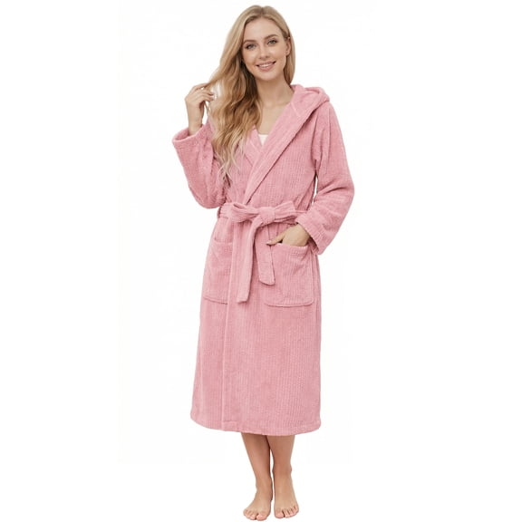 Neweven Hooded Bathrobes for Women, Soft Long Towel Robes for Women - Absorbent and Quick Dry (Light Pink,S/M)