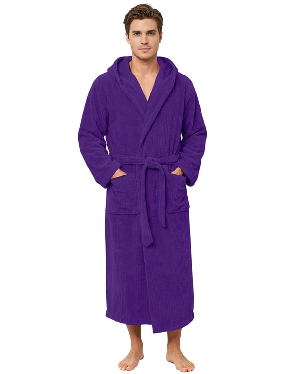 Men's Bathrobes with Hood, Soft Long Towel Robe for Men (Dark Purple,L/XL)