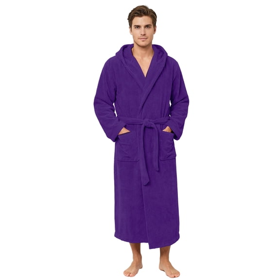 Neweven Men's Bathrobes with Hood, Soft Long Towel Robe for Men (Dark Purple,L/XL)