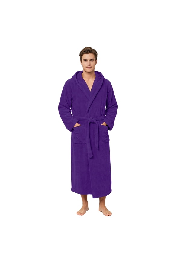 Men's Bathrobes with Hood, Soft Long Towel Robe for Men (Dark Purple,L/XL)